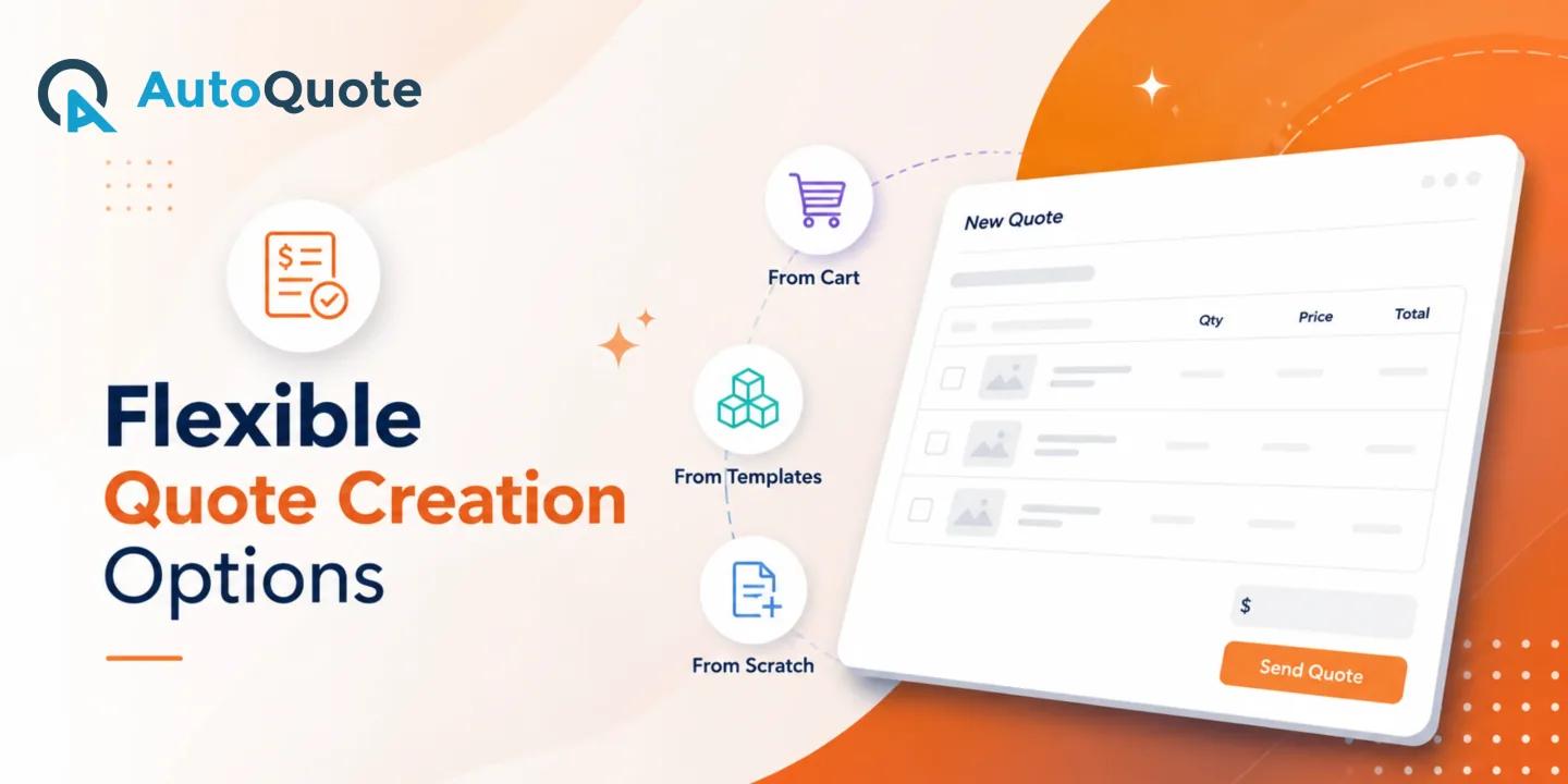 Flexible quote creation options showing quotes generated from cart, from templates, or from scratch