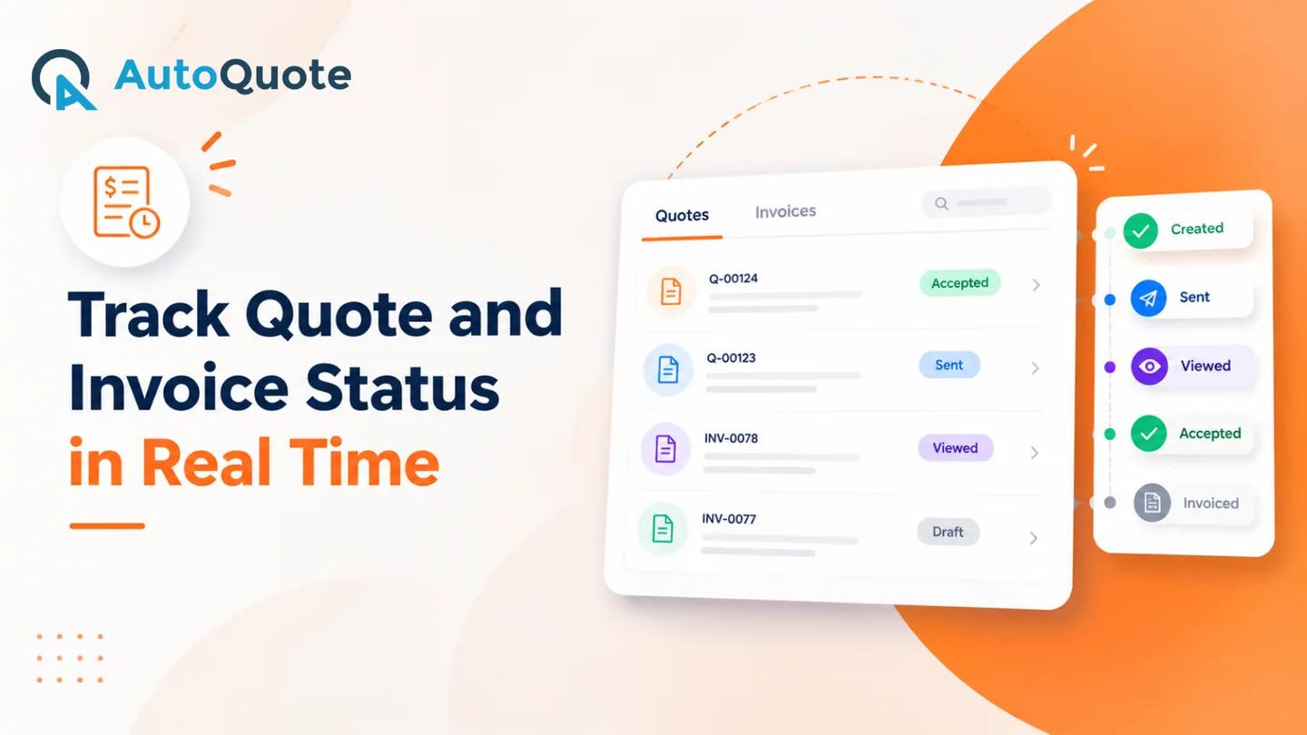 A list of quotes and invoices with real-time status labels such as Accepted, Sent, Viewed, and Draft